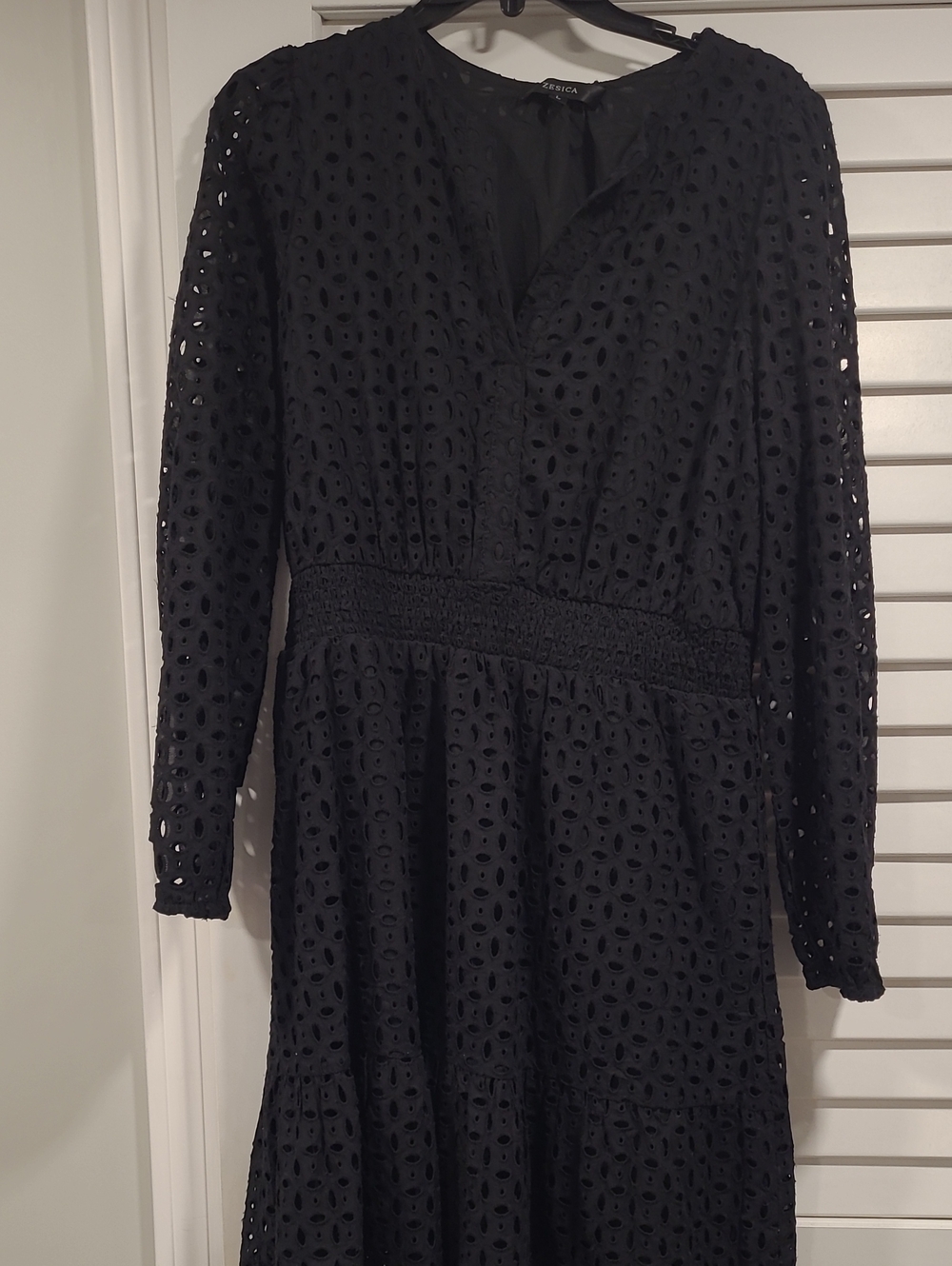 ASTR Black Eyelet Long Sleeve Midi Dress